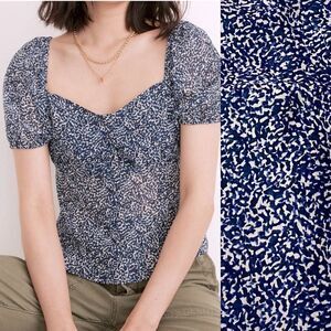 Madewell Sweetheart in Bengali Blockprint blue semi sheer button front blouse 6